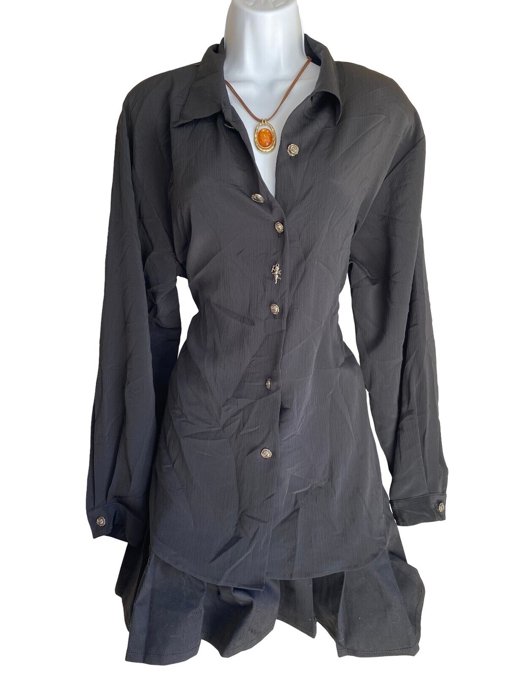 Vintage Impressions California Plus 1X Black Button Up Tunic Blouse Whimsigoth